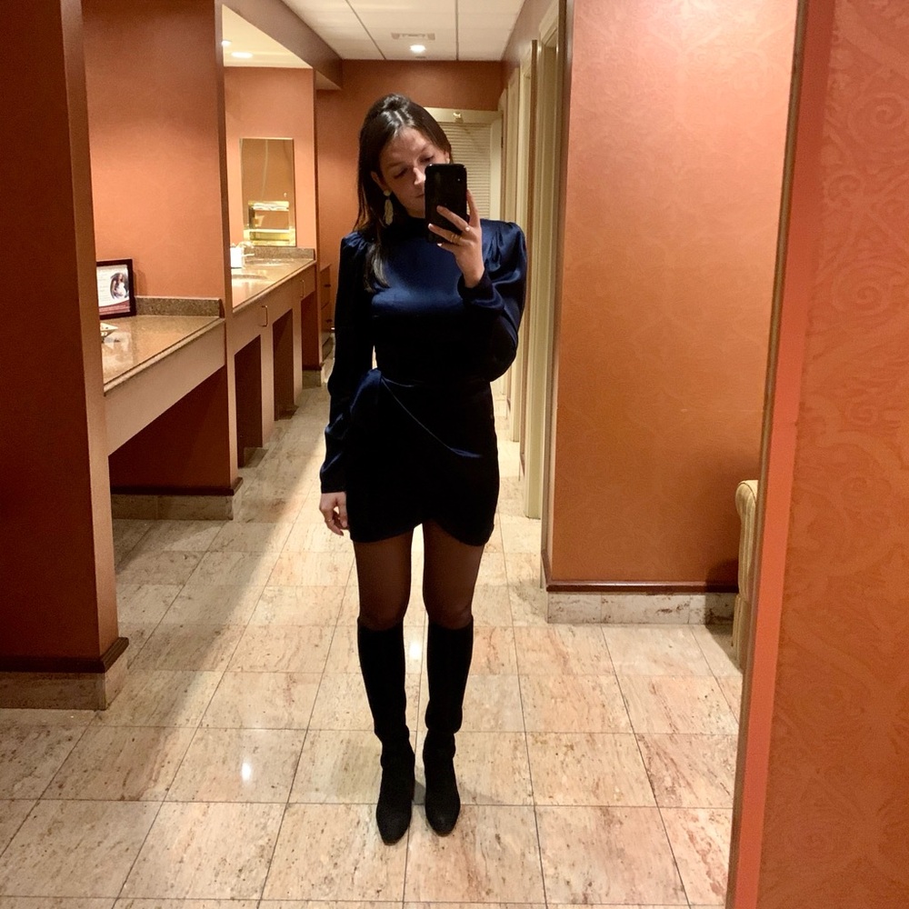 Reformation Navy Satin Dress